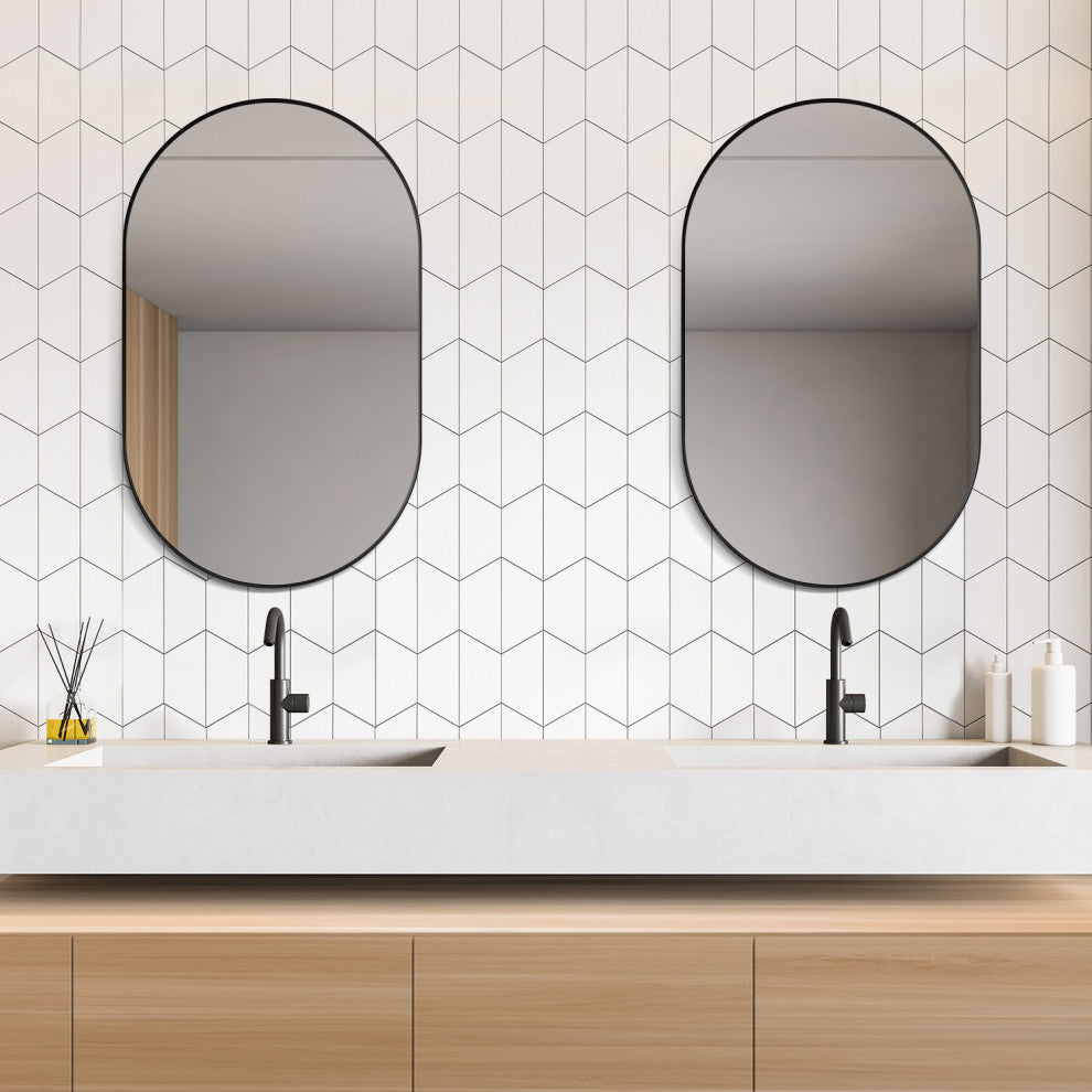 Ispra 36" Oval Bathroom/Vanity Aluminum Framed Wall Mirror, Matt Black