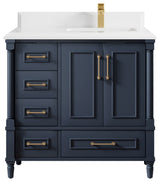 Aberdeen 36 Right Offset Bath Vanity in Hale Navy Blue  1.5" White Quartz