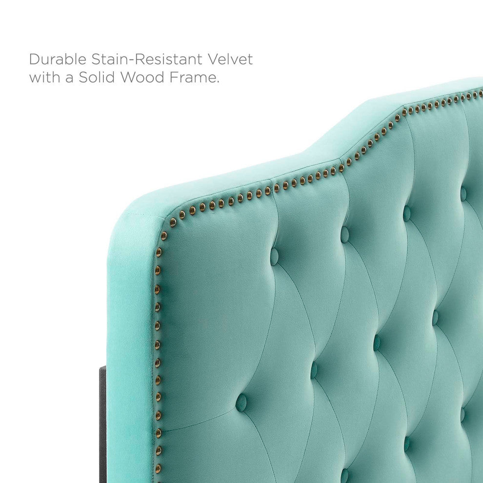 Tufted Headboard, Full Queen Size, Velvet, Blue, Modern Contemporary, Bedroom