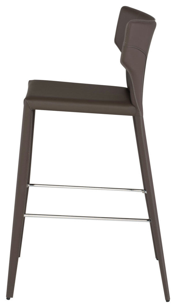 Wayne Bar Stool, Modern Leather Barstool Mink