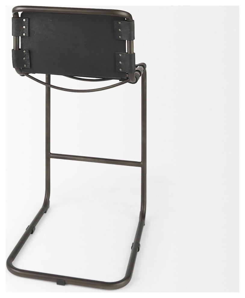 Black Leather Iron Framed Bar Stool