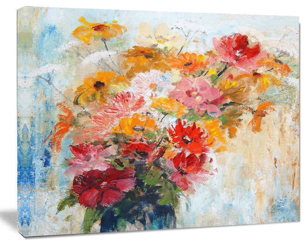 Flowers in Vase Painted Illustration, Floral Art Canvas Print, 20"x12"
