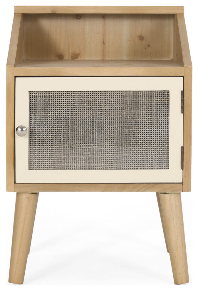 Barrere Contemporary End Table with Hutch, Natural and White