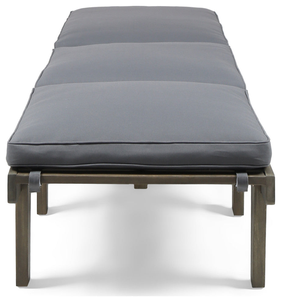 GDF Studio Alisa Outdoor Acacia Wood Chaise Lounge With Cushion, Gray, Single