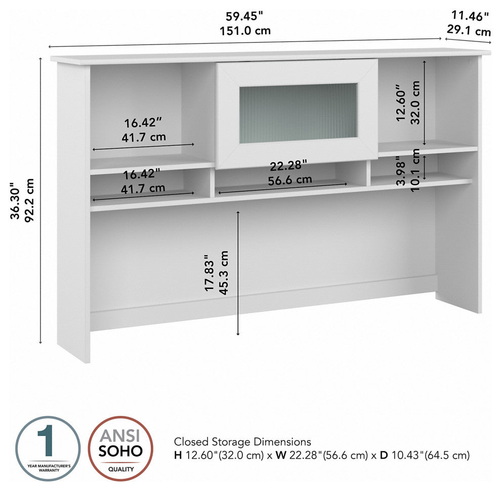 Cabot 60W Hutch, White