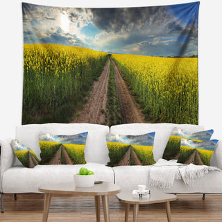 Sunset over Canola Panorama Landscape Wall Tapestry, 60"x50"