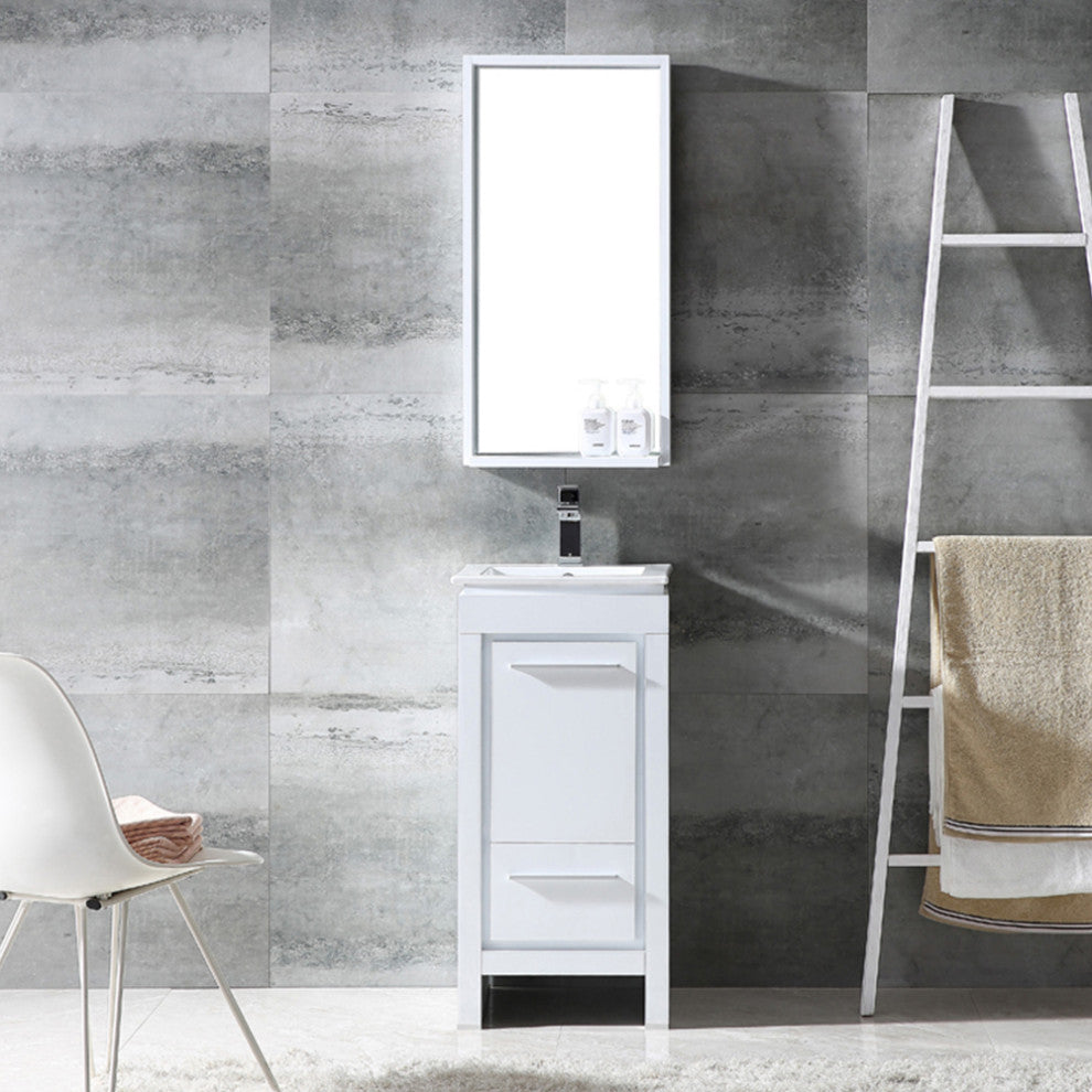 Fresca Allier 16" White Modern Bathroom Vanity With Mirror