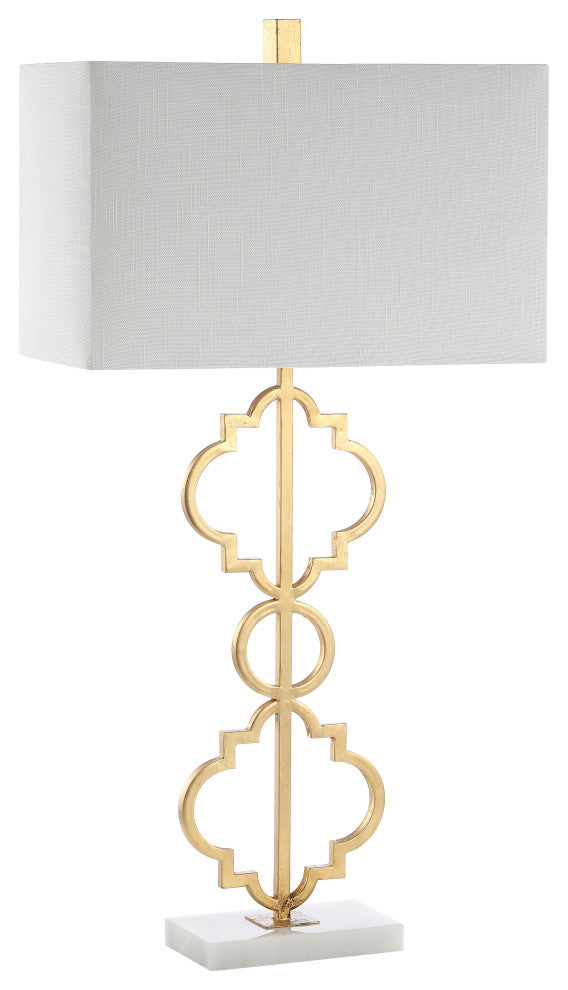 Selina 32" Iron Ogee Trellis Modern LED Table Lamp, Gold  by JONATHAN  Y