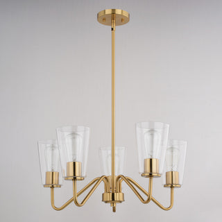 Beverly 5 Light Gold Muted Brass Chandelier Fixture Clear Glass Shade