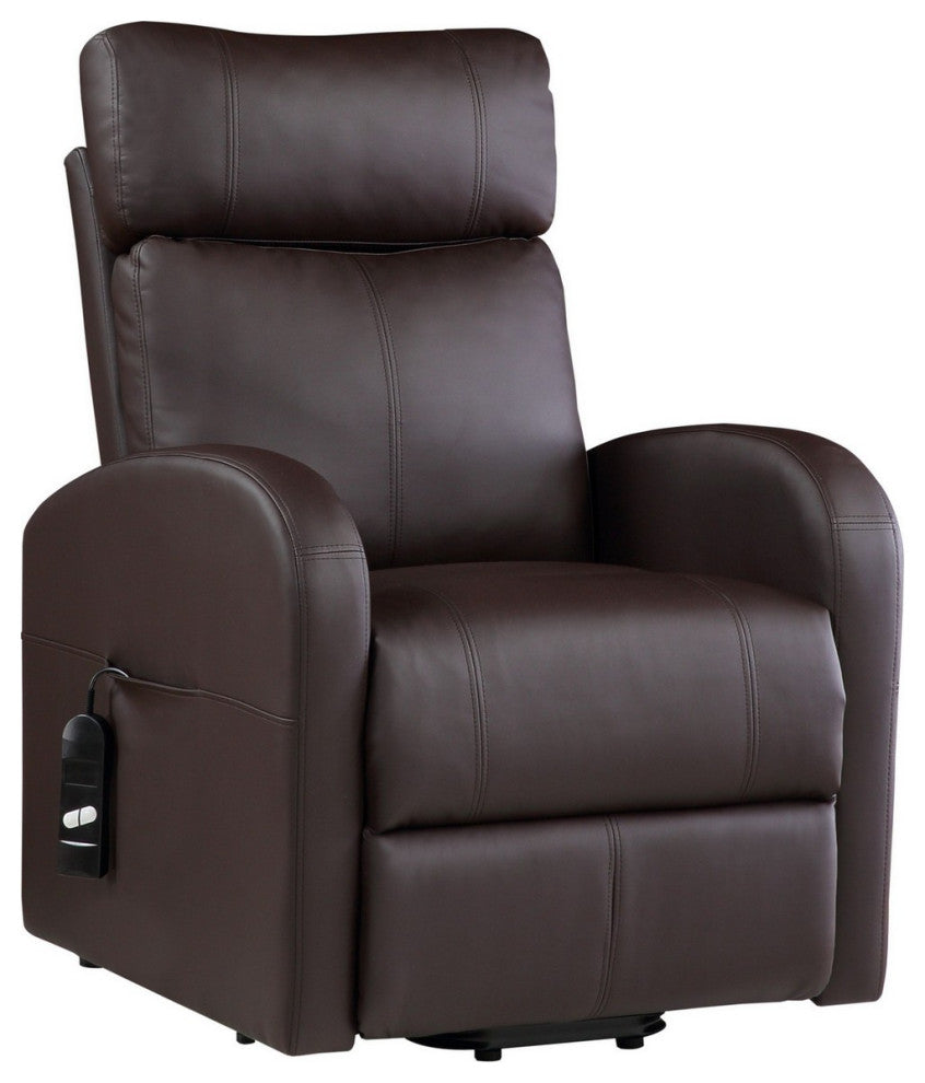 Benzara BM251042 Power Lift Recliner Chair, Leather and Wired Controller, Brown