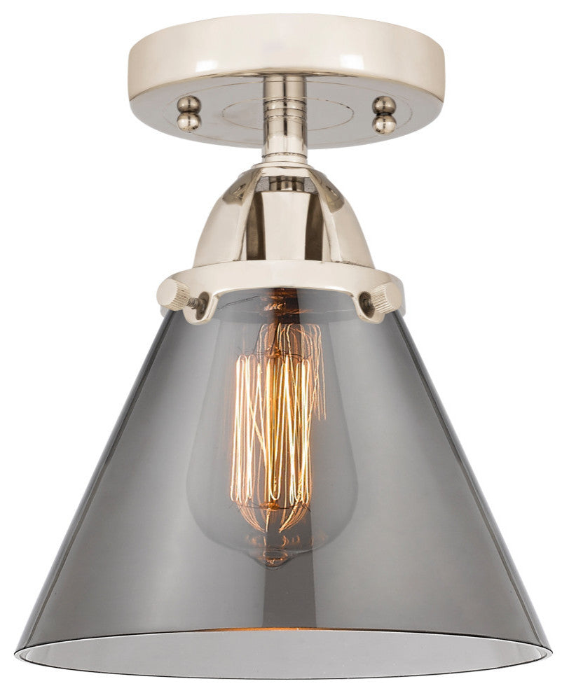Large Cone Semi-Flush Mount, Polished Nickel, Plated Smoke, Plated Smoke