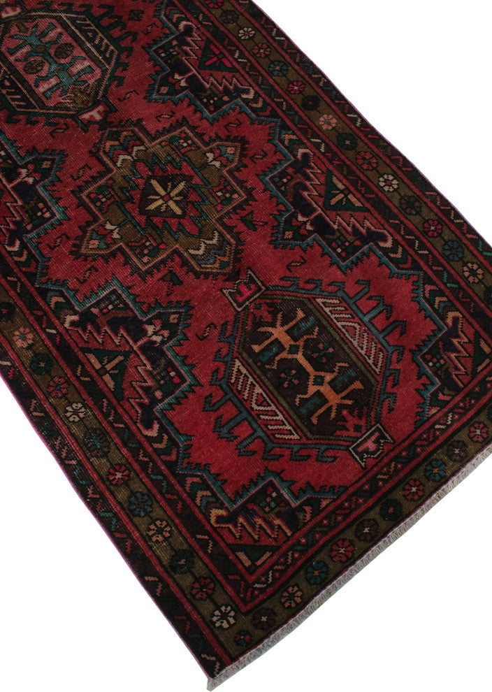 Fine Vintage Distressed Abzari Red Runner, 3'5x11'11