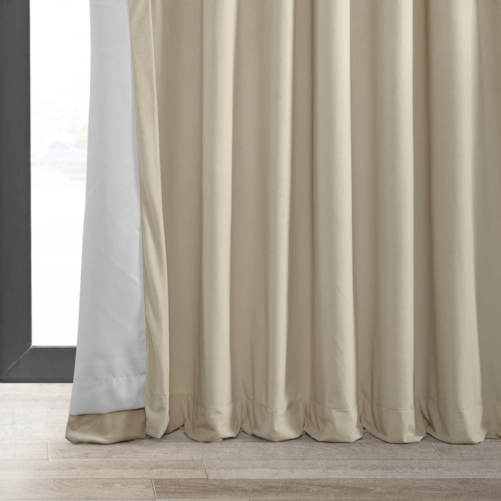 Signature Extra Wide Grommet Blackout Velvet Curtain, Ivory, 100"x84"