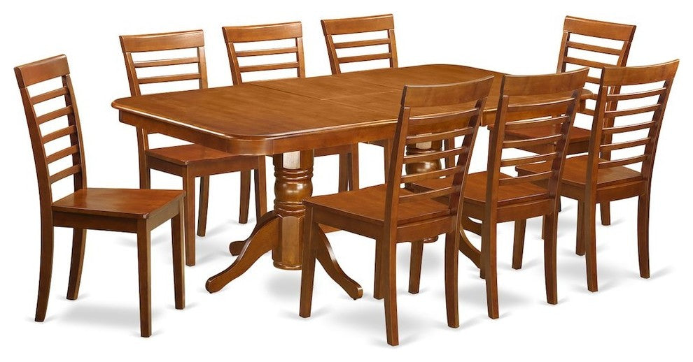 9-Piece Dining Room Set, Table, Leaf and 8 Chairs Without Cushion