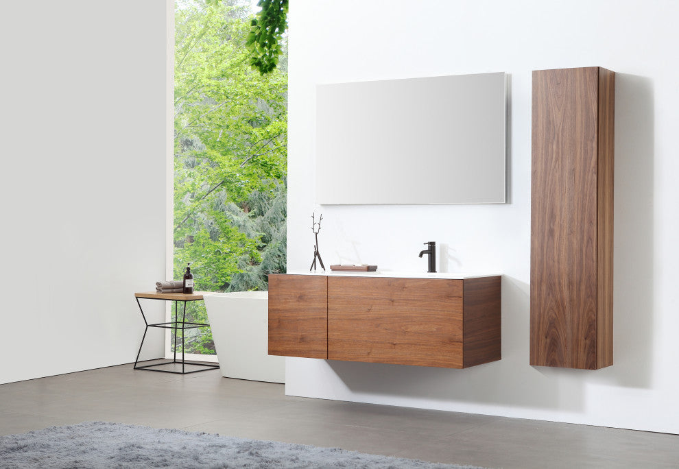FIGURE Walnut Wall Mount Modern Bathroom Side Cabinet, 13"