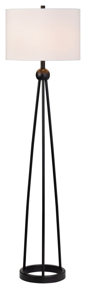 59.5" Black Metal Floor Lamp With White Drum Shade