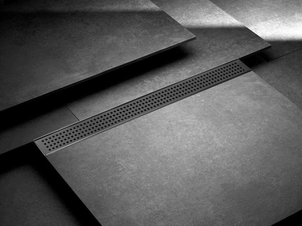 HEATGENE Linear Shower Drain Stainless Steel Rectangle, Matt Black, 24"
