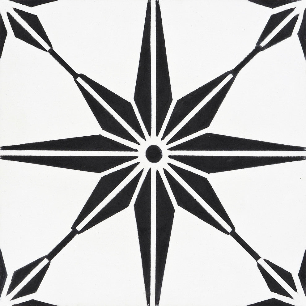 Tafilalt Handmade Cement Tile, White/Black, Sample
