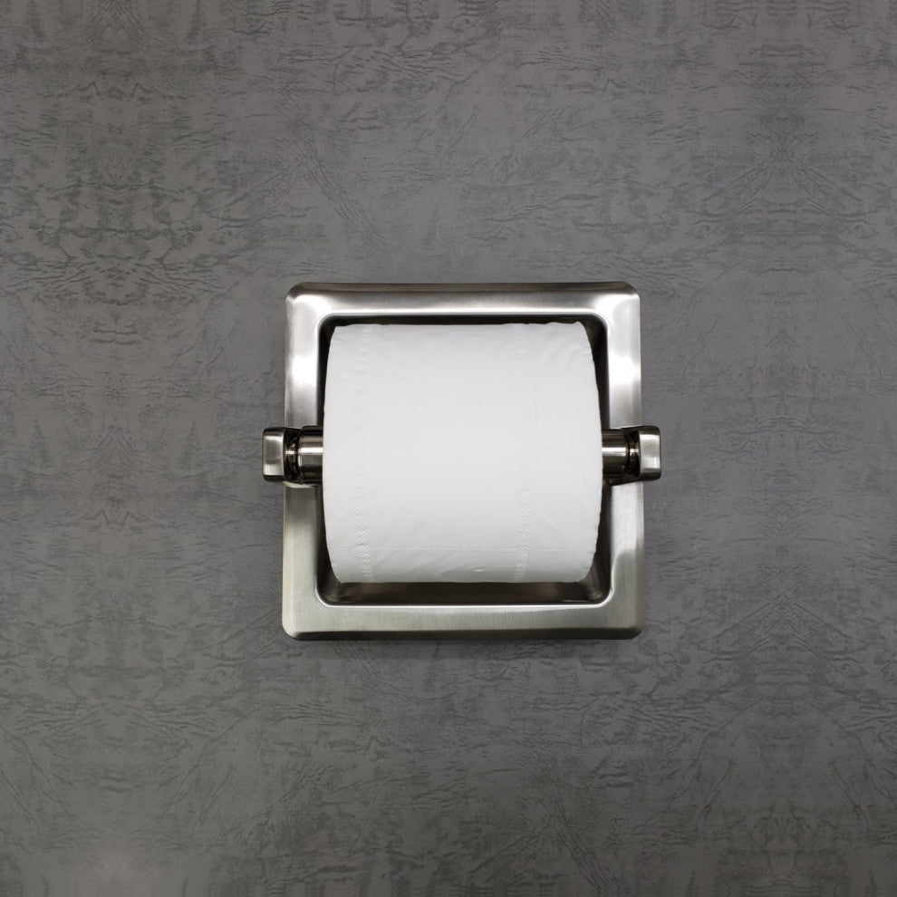 Arista Recessed Toilet Paper Holder with Galvanized Mounting Plate, Satin Nickel