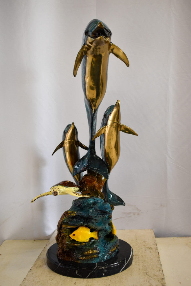 Nautical Dolphins Bronze Statue Fountain 23" x 13" x 36"H