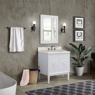 31" Single Vanity, White Finish With White Concrete Top And Rectangle Sink