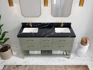 Parker 60" Double Sink Bath Vanity, Evergreen 2" Calacatta Black