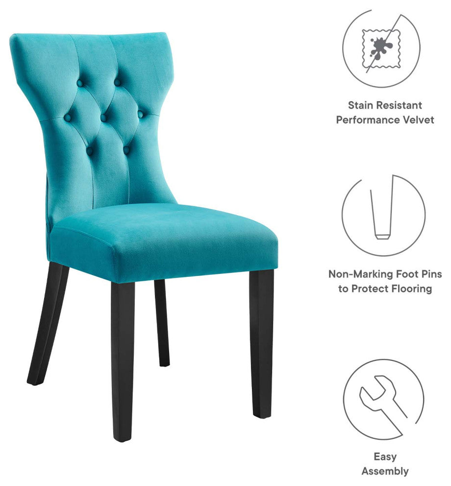 Silhouette Performance Velvet Dining Chairs, Set of 2, Blue