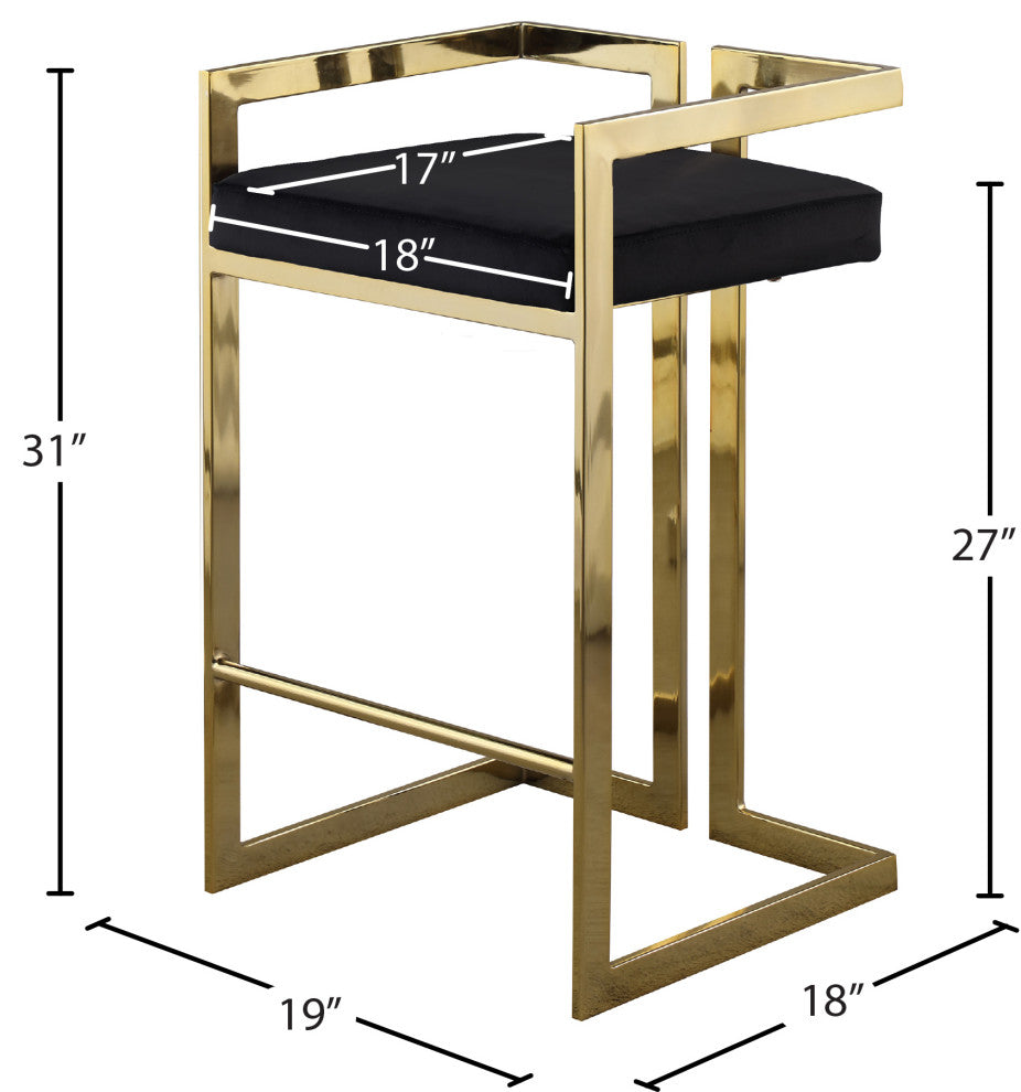 Ezra Counter Stool, Set of 2, Black Velvet, Gold Base