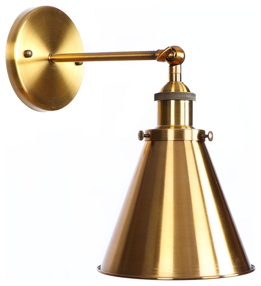 Gold 1-Light Industrial Cone Shape Swing Arm Wall Lamp