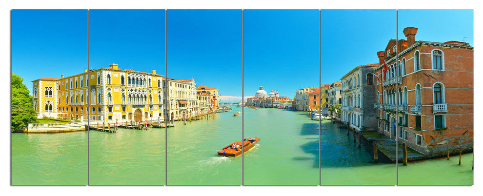 Green Grand Canal Venice, Landscape Canvas Art Print, 70"x28", 6 Panels