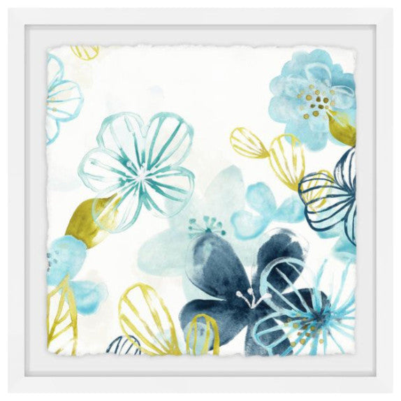 "Aqua Flora II" Framed Painting Print, 24"x24"