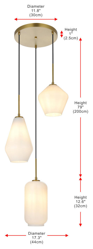 Elegant Lighting LD2269 Gene 3 Light 17"W Multi Light Pendant - Satin Gold