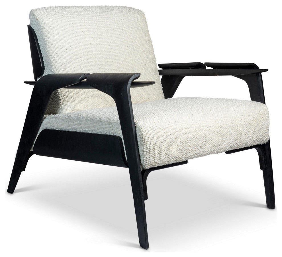 Modern Brazilian, Fly, Accent Chair, Boucle Ivory Upholstery, Black Frame