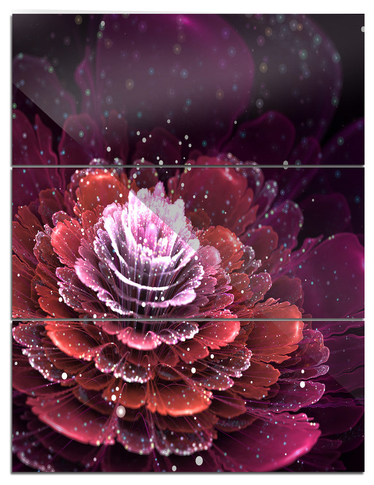 "Fractal Flower Red and White" Digital Metal Wall Art, 3 Panels, 28"x36"
