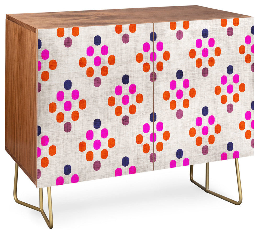 Deny Designs Diamond Weave Credenza, Walnut, Gold Steel Legs