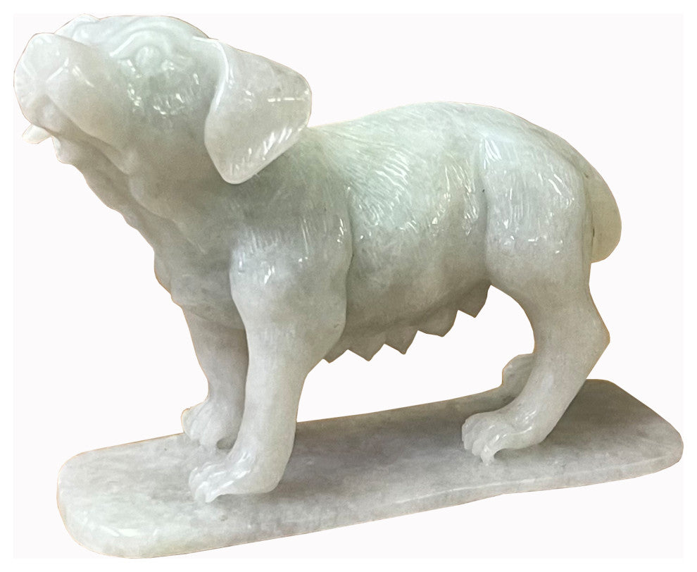 Chinese White Jade Color Stone Puppy Dog Display Figure Hws2392