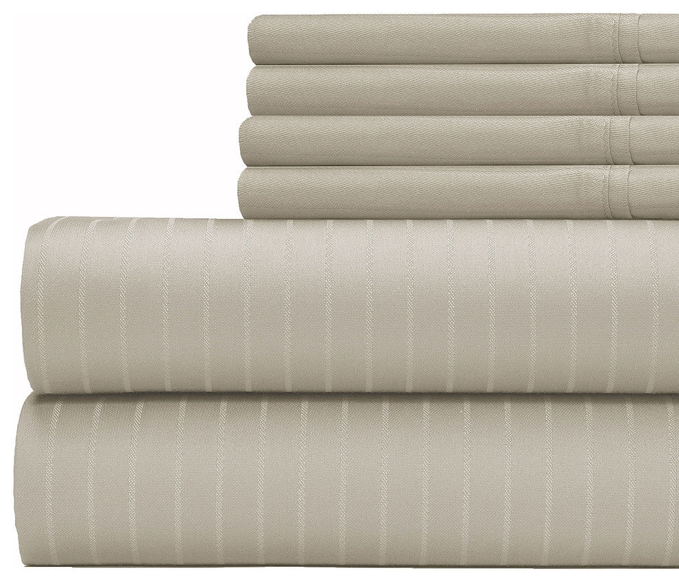 Stripe 700 Thread Count Premier 6-Piece Sheet Set, Grey, Queen