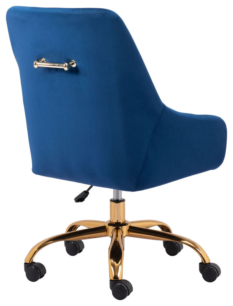 Computer Chair, Faux Vinyl Leather, Steel, Navy, Gold, Home Business Office