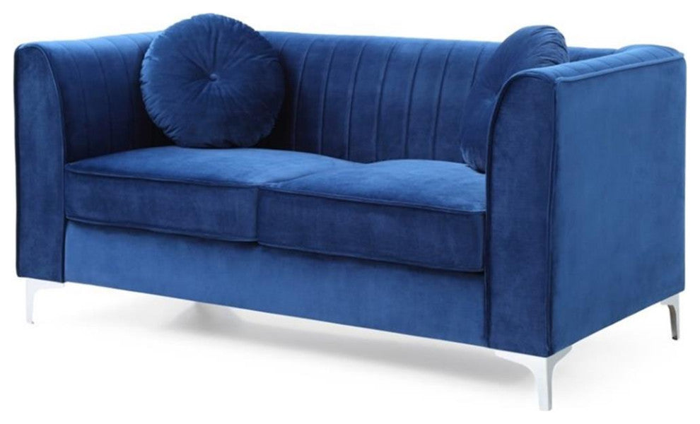 Maklaine Contemporary Soft Velvet Loveseat in Navy Blue Finish