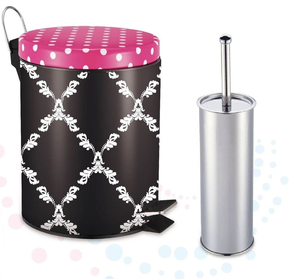 Printed Step on Trash Bin With Toilet Brush, Mystic Trellis