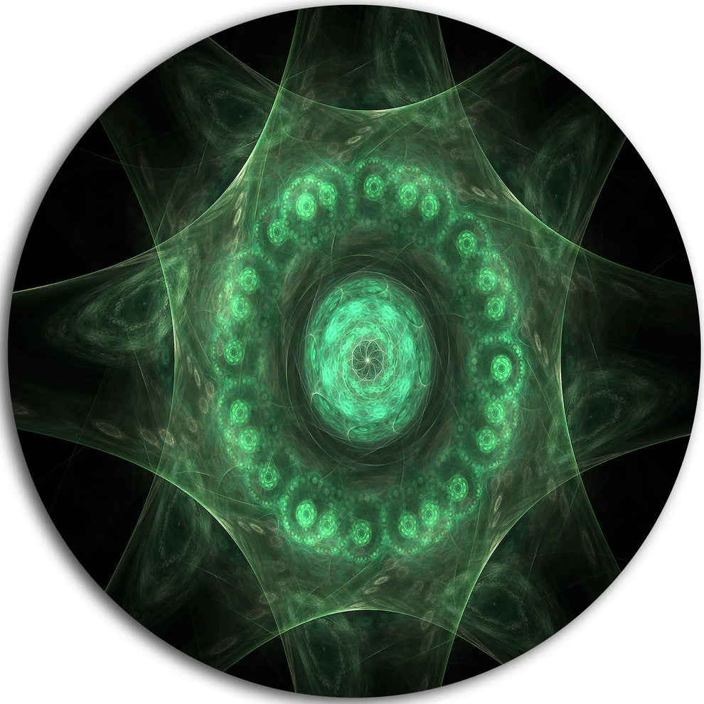 Growing Radial Green Fractal Flower Art, Floral Disc Metal Artwork, 36"