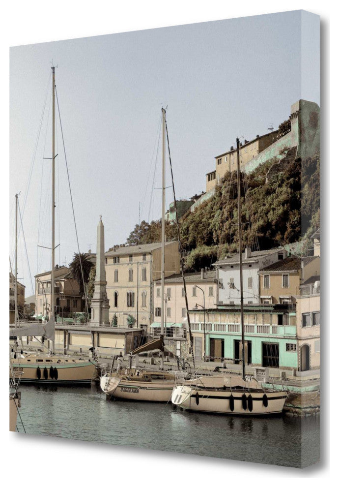20" Picturesque Tuscan Village on a Harbour Giclee Wrap Canvas Wall Art