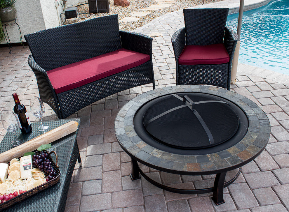 Wood Burning with Round Slate Fire Pit and Table