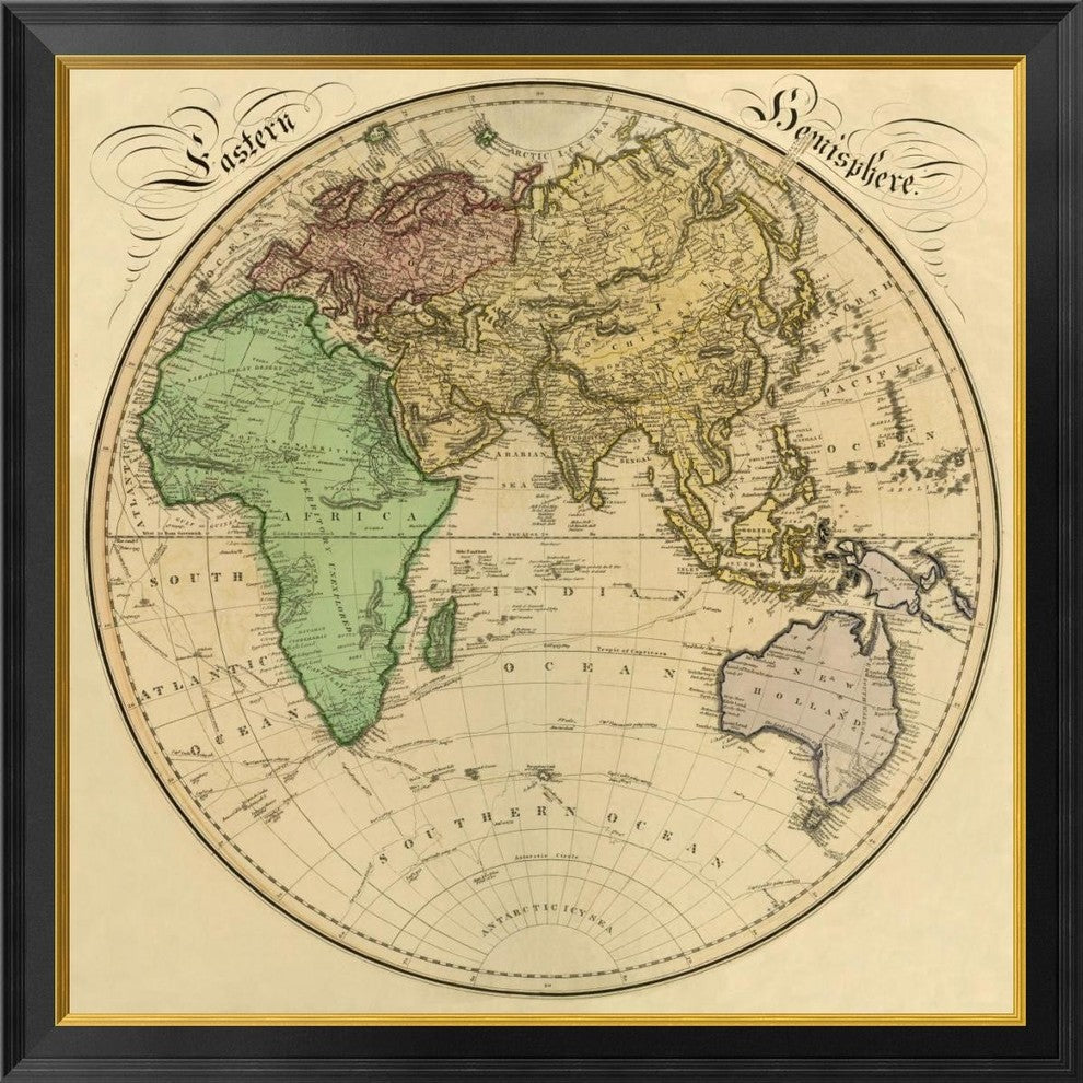 "Eastern Hemisphere, 1831" Framed Canvas Giclee by Daniel Lizars, 34x34"