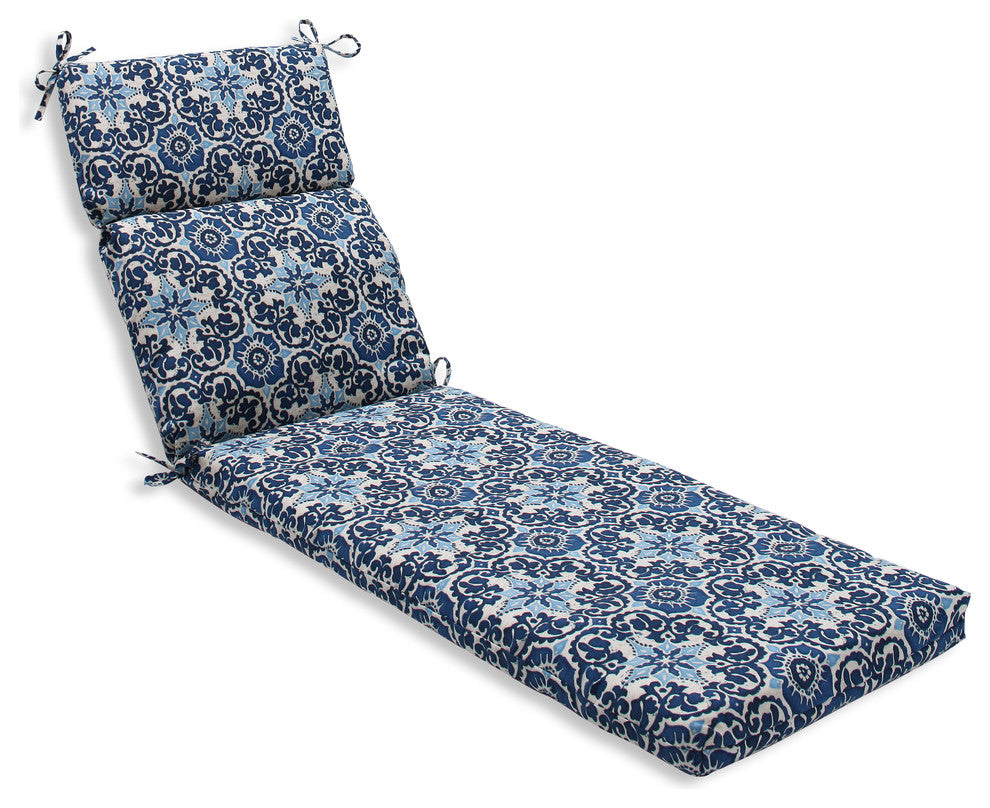 Woodblock Prism Blue Chaise Lounge Cushion