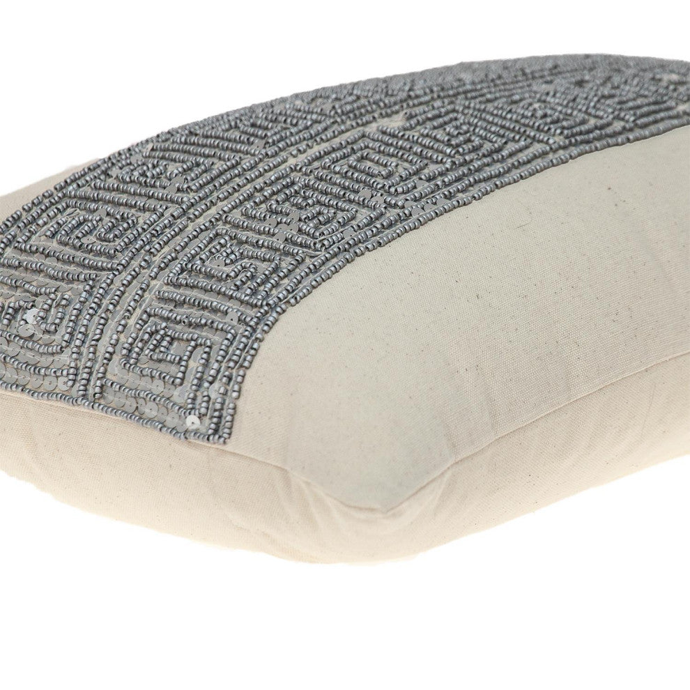 Parkland Collection Misty Beige Throw Pillow, Rectangle, Beige/Silver