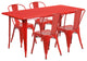 31.5''x63'' Rectangular Metal Indoor Table Set with 4 Stack Chairs, Red