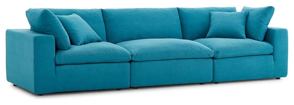 Commix Down Filled Overstuffed 3 Piece Sectional Sofa Set, Teal