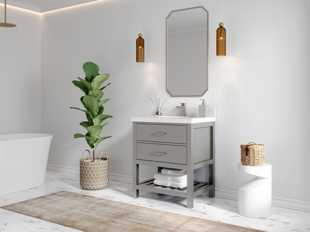 Parker 30 Single Sink Bath Vanity in Elephant Skin Gray  2" Viola Brown