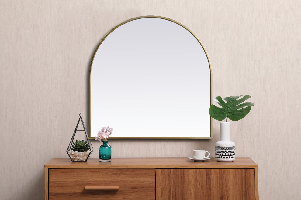 Metal Frame Arch Mirror 30X30 Inch, Brass